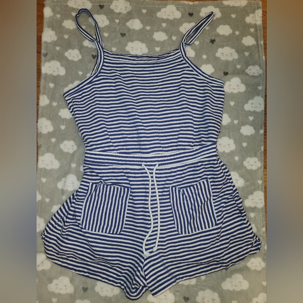 Free Assembly blue/white stripped rompers size XL